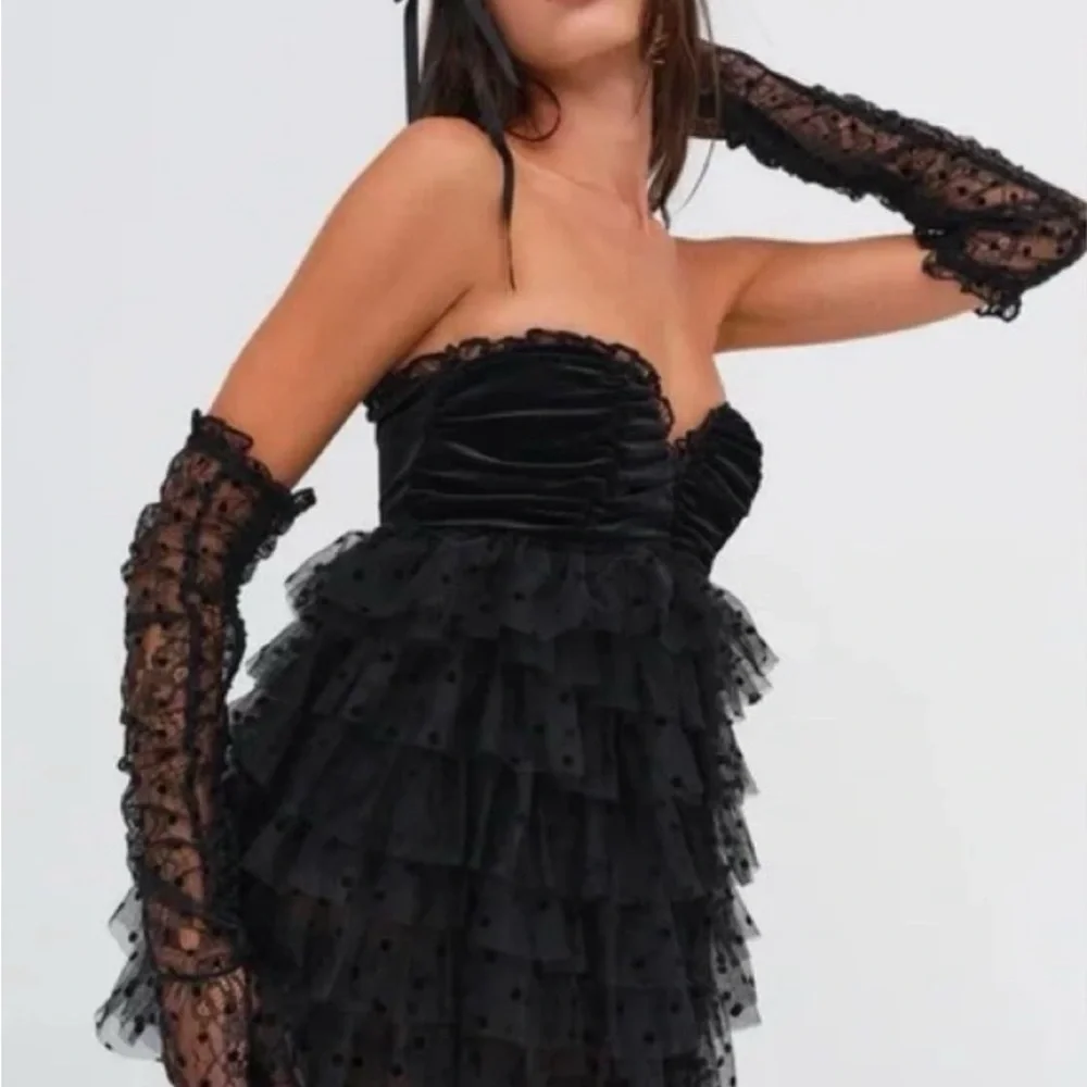Off-Shoulder Black Ruffle Tulle Cocktail Dress - Picture 4 of 5